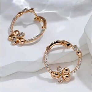 Chic 18K Gold Plated Floral Pave Open Hoop Earrings